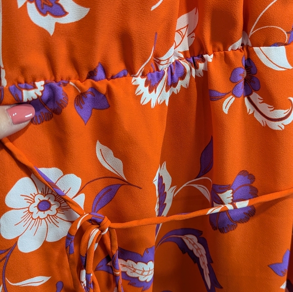 Ann Taylor Dress Sleeveless Elastic Waist Orange Purple Floral Lined Belt, 10P - Picture 4 of 7